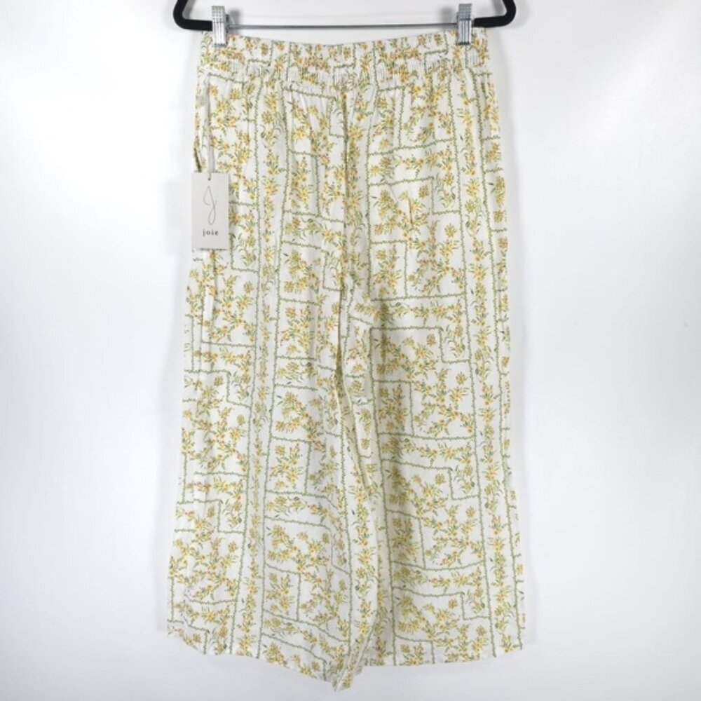 NWT JOIE 100% LINEN Wide Leg Elastic Waist FLORAL Pants with Pockets Size LARGE